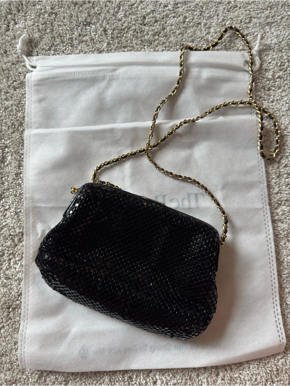 Classic 90s Vintage BH Smith Black Sequin Mini Shoulder Bag with Gold Chain